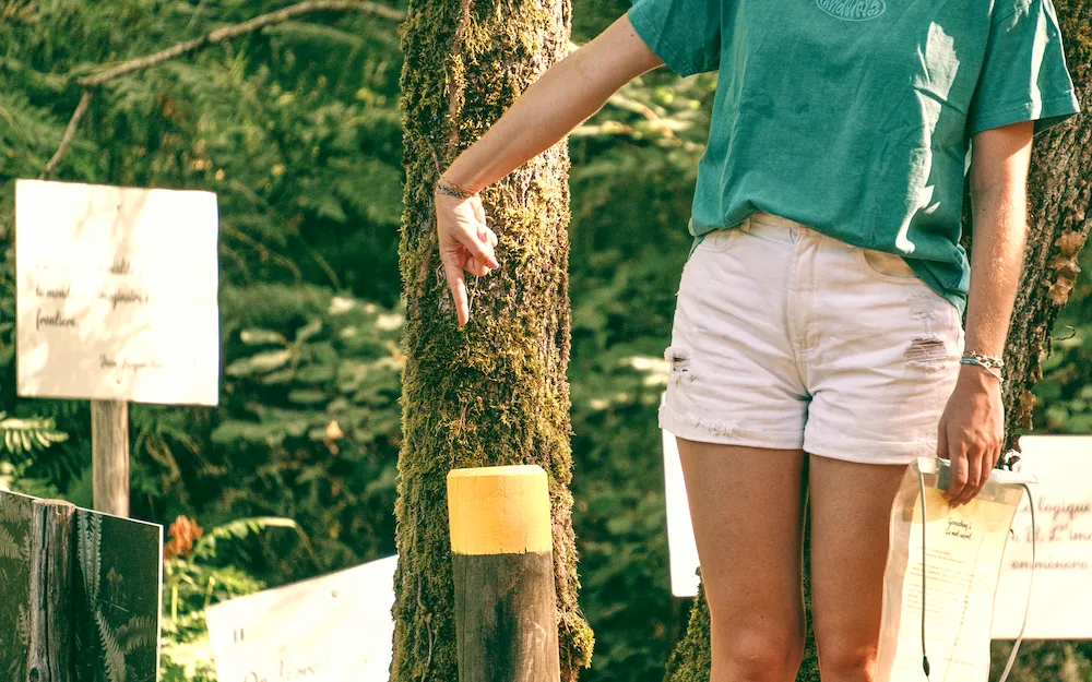 Partie de géocaching en forêt au camping Parenthèses imaginaires